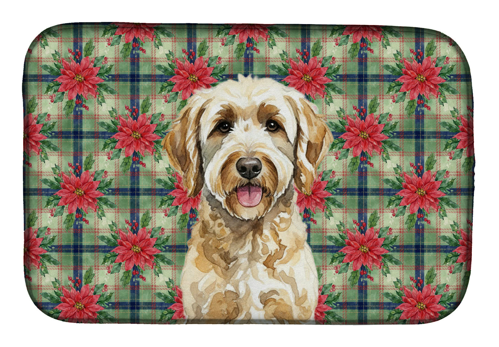 Labradoodle Christmas PoinsettIas Dish Drying Mat Absorbent Dish Drying Mat Pad for Kitchen Counter Dish Drainer Mat for Countertop, 14 x 21", Multicolor