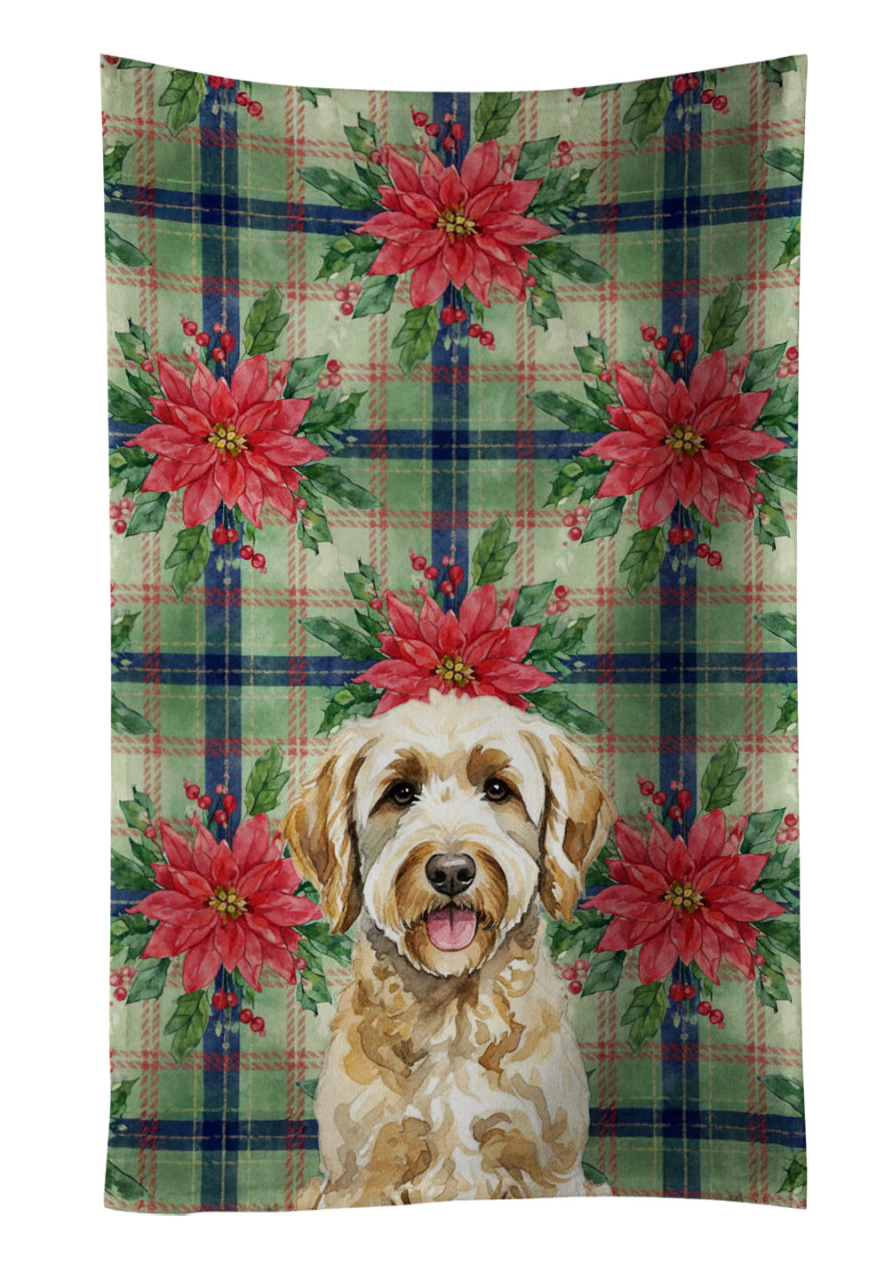 Labradoodle Christmas PoinsettIas Kitchen Towel Velour Plush Front and Cotton Loop Back Machine Washable