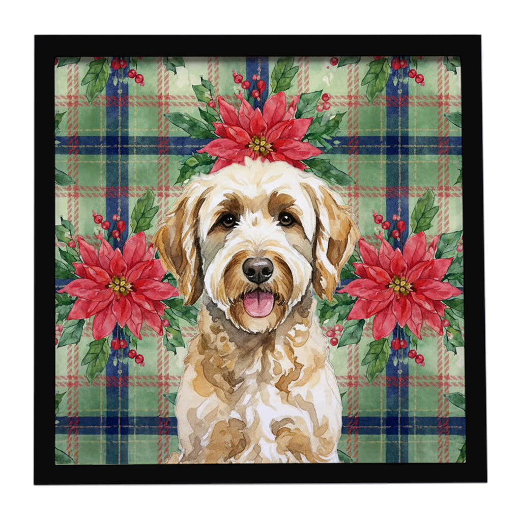 Labradoodle Christmas PoinsettIas Framed Metal Print Bathroom, Kitchen, Office, Home Decor Wall Art Ready to Hang, Square, 8X8