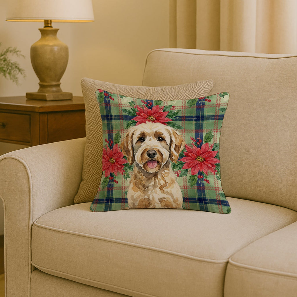 Labradoodle Christmas PoinsettIas Decorative Throw Pillow 18x18 Indoor Outdoor Accent Cushion, Fabric Cover with Insert for Sofa, Bed, Porch & Living Room