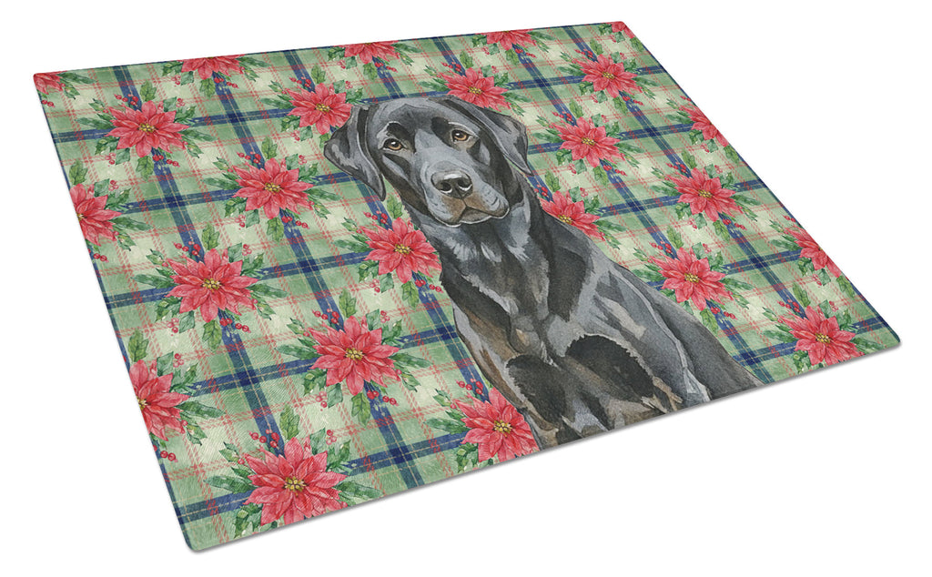 Black Labrador Retriever Christmas PoinsettIas Cutting Board Tempered Glass Kitchen Cutting Surface, Heat Resistant Chopping, Non-Slip Feet, Food Prep & Serving