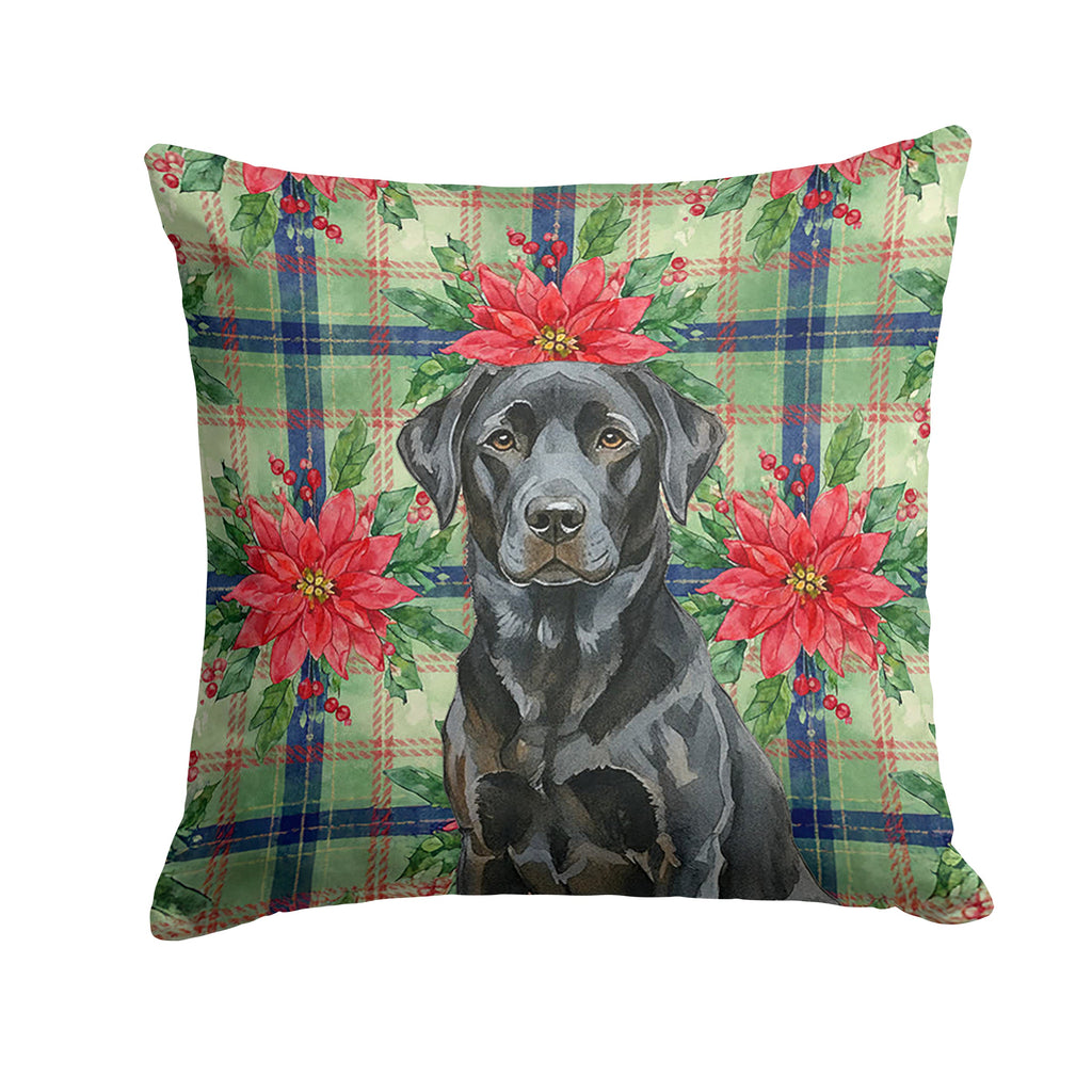 Black Labrador Retriever Christmas PoinsettIas Decorative Throw Pillow 18x18 Indoor Outdoor Accent Cushion, Fabric Cover with Insert for Sofa, Bed, Porch & Living Room