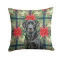 Black Labrador Retriever Christmas PoinsettIas Decorative Throw Pillow 18x18 Indoor Outdoor Accent Cushion, Fabric Cover with Insert for Sofa, Bed, Porch & Living Room