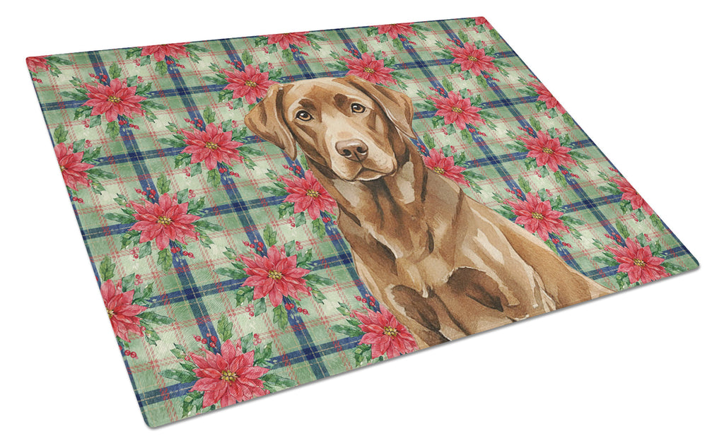 Chocolate Labrador Retriever Christmas PoinsettIas Cutting Board Tempered Glass Kitchen Cutting Surface, Heat Resistant Chopping, Non-Slip Feet, Food Prep & Serving