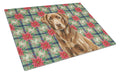Chocolate Labrador Retriever Christmas PoinsettIas Cutting Board Tempered Glass Kitchen Cutting Surface, Heat Resistant Chopping, Non-Slip Feet, Food Prep & Serving
