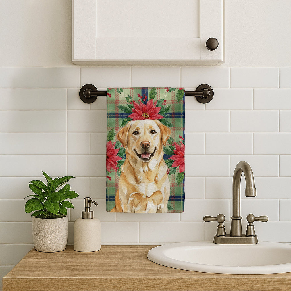 Yellow Labrador Retriever Christmas PoinsettIas Kitchen Towel Velour Plush Front and Cotton Loop Back Machine Washable