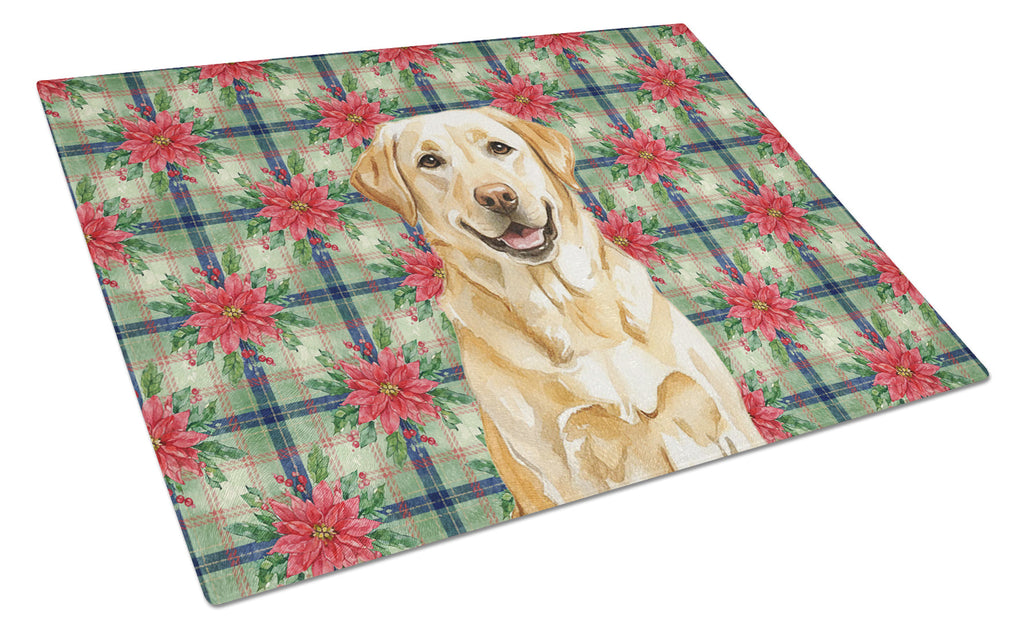 Yellow Labrador Retriever Christmas PoinsettIas Cutting Board Tempered Glass Kitchen Cutting Surface, Heat Resistant Chopping, Non-Slip Feet, Food Prep & Serving