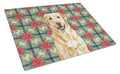 Yellow Labrador Retriever Christmas PoinsettIas Cutting Board Tempered Glass Kitchen Cutting Surface, Heat Resistant Chopping, Non-Slip Feet, Food Prep & Serving