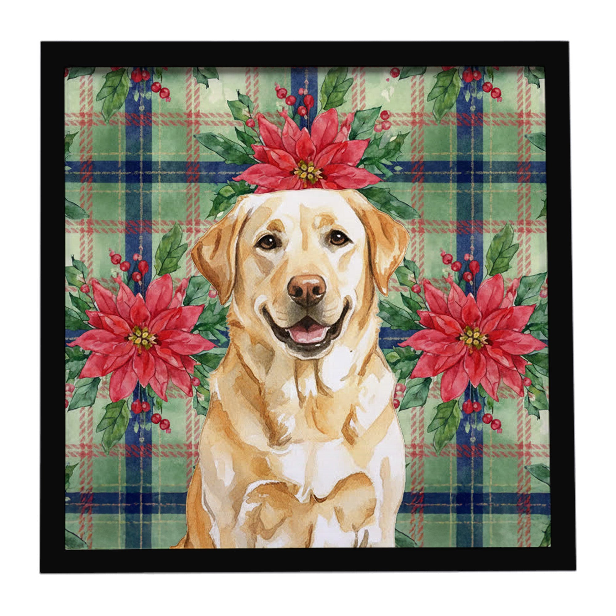 Yellow Labrador Retriever Christmas PoinsettIas Framed Metal Print Bathroom, Kitchen, Office, Home Decor Wall Art Ready to Hang, Square, 8X8
