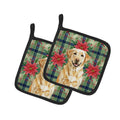 Yellow Labrador Retriever Christmas PoinsettIas Pot Holder Set of 2 Heat Resistant Quilted Hot Pads 7.5 x 7.5 Inch, Insulated Kitchen Trivets for Cooking & Baking
