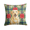 Yellow Labrador Retriever Christmas PoinsettIas Decorative Throw Pillow 18x18 Indoor Outdoor Accent Cushion, Fabric Cover with Insert for Sofa, Bed, Porch & Living Room
