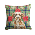 Lagotto Romagnolo Christmas PoinsettIas Decorative Throw Pillow 14x14 Indoor Outdoor Accent Cushion, Fabric Cover with Insert for Sofa, Bed, Porch & Living Room