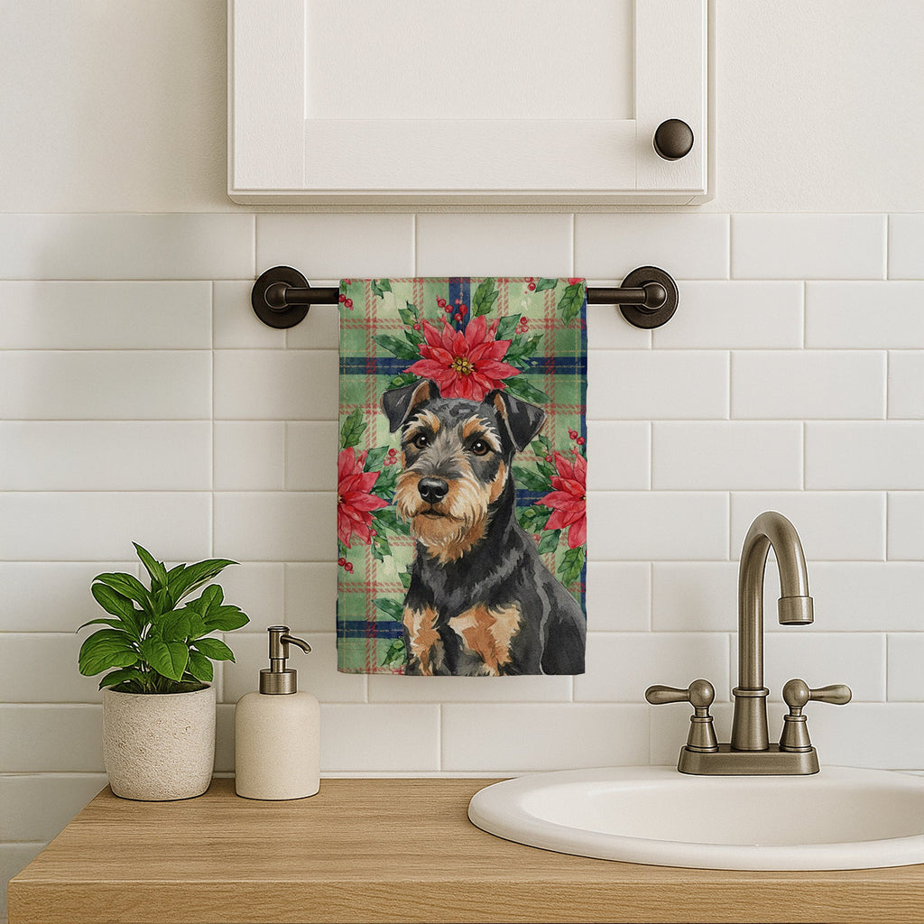 Black and Tan Lakeland Terrier Christmas PoinsettIas Kitchen Towel Velour Plush Front and Cotton Loop Back Machine Washable