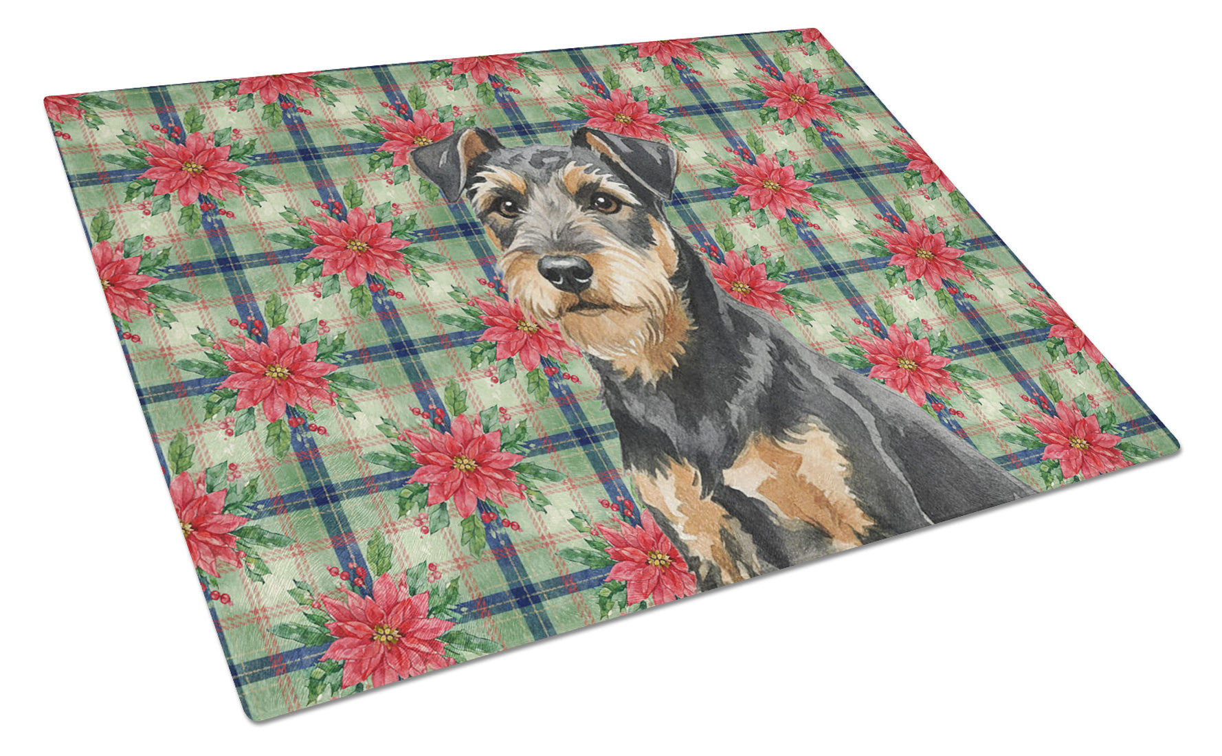Black and Tan Lakeland Terrier Christmas PoinsettIas Cutting Board Tempered Glass Kitchen Cutting Surface, Heat Resistant Chopping, Non-Slip Feet, Food Prep & Serving