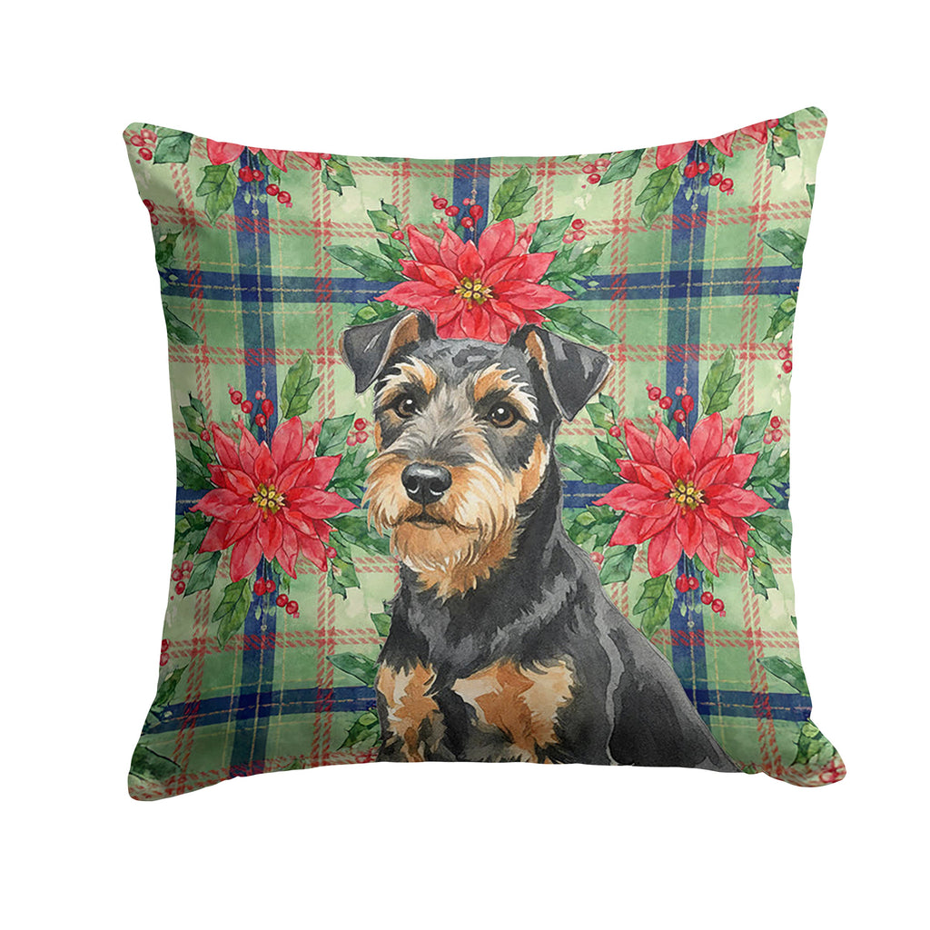 Black and Tan Lakeland Terrier Christmas PoinsettIas Decorative Throw Pillow 18x18 Indoor Outdoor Accent Cushion, Fabric Cover with Insert for Sofa, Bed, Porch & Living Room