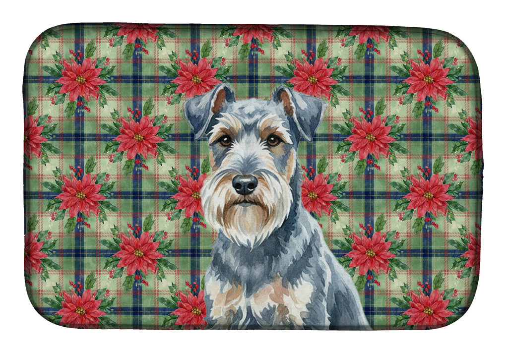 Blue Lakeland Terrier Christmas PoinsettIas Dish Drying Mat Absorbent Dish Drying Mat Pad for Kitchen Counter Dish Drainer Mat for Countertop, 14 x 21", Multicolor