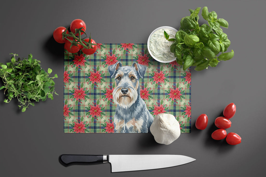Blue Lakeland Terrier Christmas PoinsettIas Cutting Board Tempered Glass Kitchen Cutting Surface, Heat Resistant Chopping, Non-Slip Feet, Food Prep & Serving