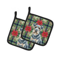 Blue Lakeland Terrier Christmas PoinsettIas Pot Holder Set of 2 Heat Resistant Quilted Hot Pads 7.5 x 7.5 Inch, Insulated Kitchen Trivets for Cooking & Baking