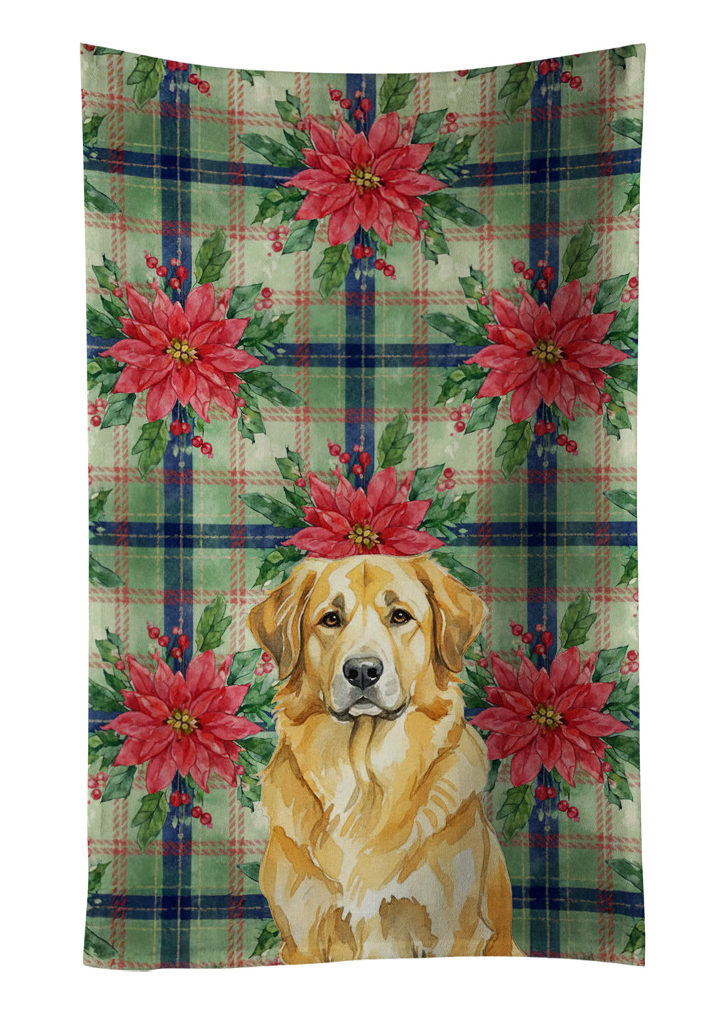 Lion Yellow Leonberger Christmas PoinsettIas Kitchen Towel Velour Plush Front and Cotton Loop Back Machine Washable