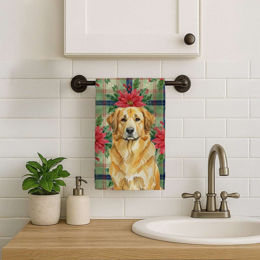 Lion Yellow Leonberger Christmas PoinsettIas Kitchen Towel Velour Plush Front and Cotton Loop Back Machine Washable