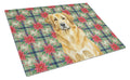 Lion Yellow Leonberger Christmas PoinsettIas Cutting Board Tempered Glass Kitchen Cutting Surface, Heat Resistant Chopping, Non-Slip Feet, Food Prep & Serving