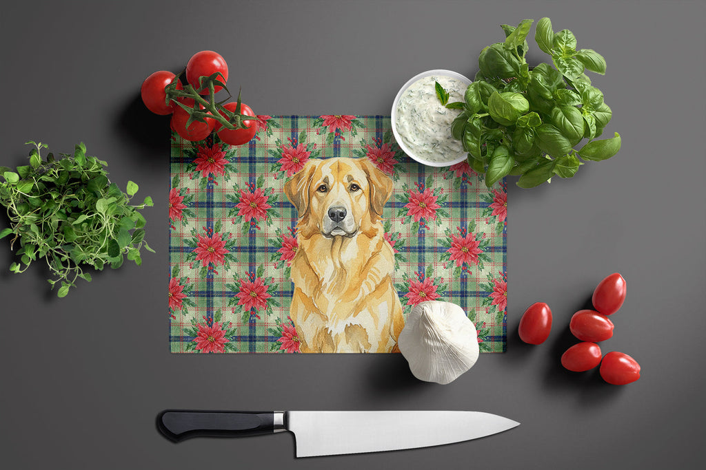 Lion Yellow Leonberger Christmas PoinsettIas Cutting Board Tempered Glass Kitchen Cutting Surface, Heat Resistant Chopping, Non-Slip Feet, Food Prep & Serving