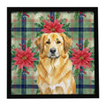 Lion Yellow Leonberger Christmas PoinsettIas Framed Metal Print Bathroom, Kitchen, Office, Home Decor Wall Art Ready to Hang, Square, 8X8
