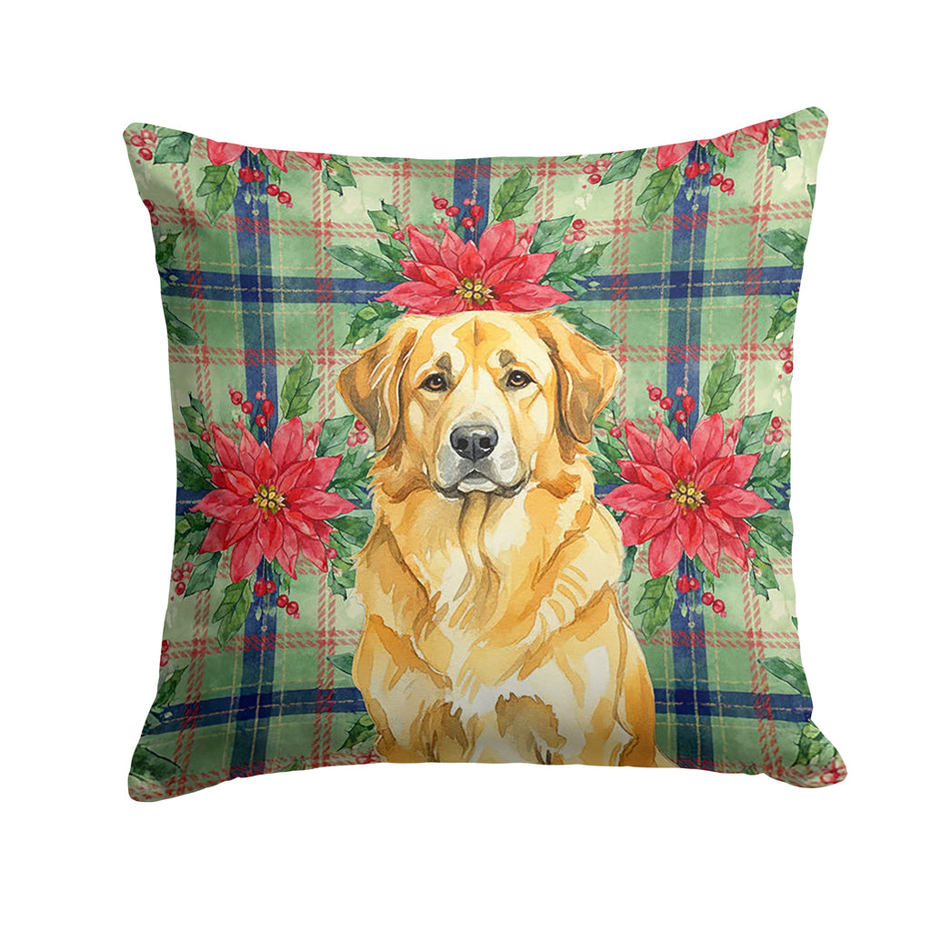 Lion Yellow Leonberger Christmas PoinsettIas Decorative Throw Pillow 14x14 Indoor Outdoor Accent Cushion, Fabric Cover with Insert for Sofa, Bed, Porch & Living Room