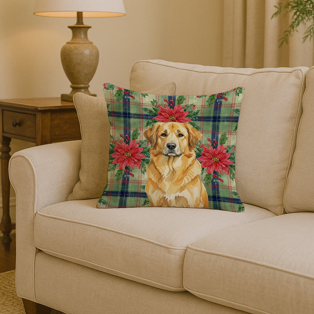 Lion Yellow Leonberger Christmas PoinsettIas Decorative Throw Pillow 14x14 Indoor Outdoor Accent Cushion, Fabric Cover with Insert for Sofa, Bed, Porch & Living Room