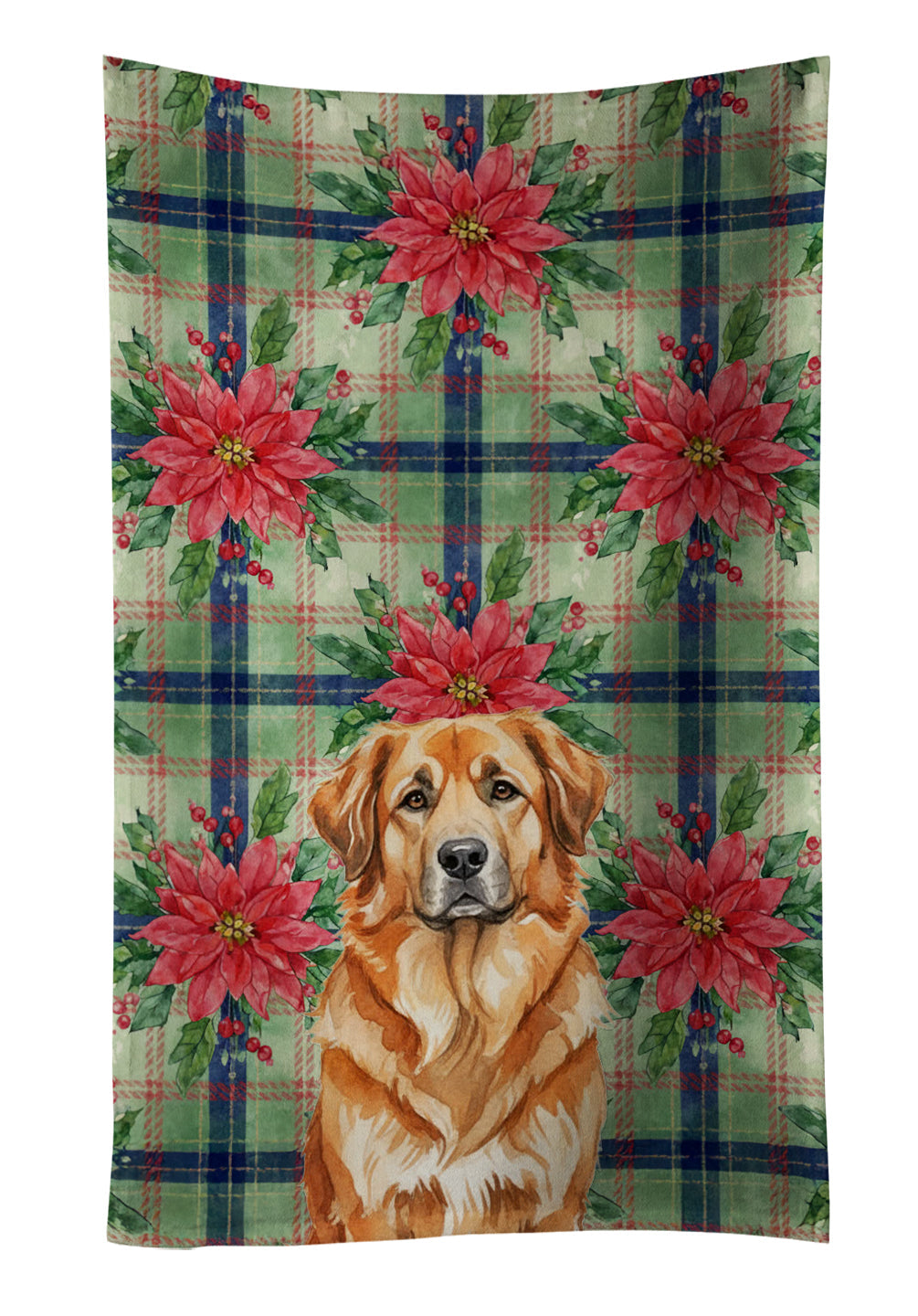 Red Leonberger Christmas PoinsettIas Kitchen Towel Velour Plush Front and Cotton Loop Back Machine Washable
