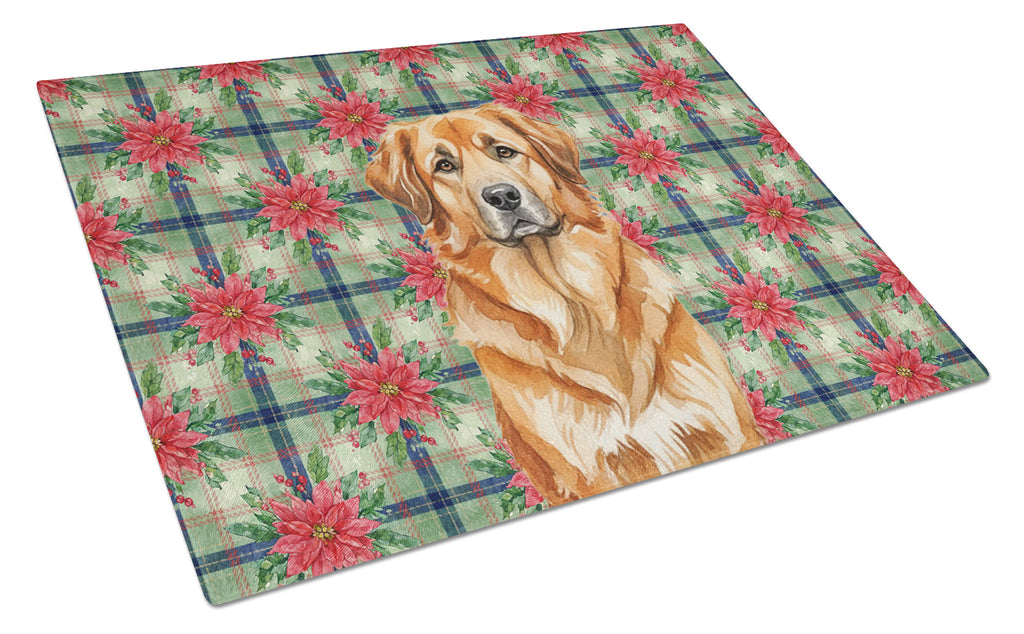 Red Leonberger Christmas PoinsettIas Cutting Board Tempered Glass Kitchen Cutting Surface, Heat Resistant Chopping, Non-Slip Feet, Food Prep & Serving