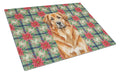 Red Leonberger Christmas PoinsettIas Cutting Board Tempered Glass Kitchen Cutting Surface, Heat Resistant Chopping, Non-Slip Feet, Food Prep & Serving