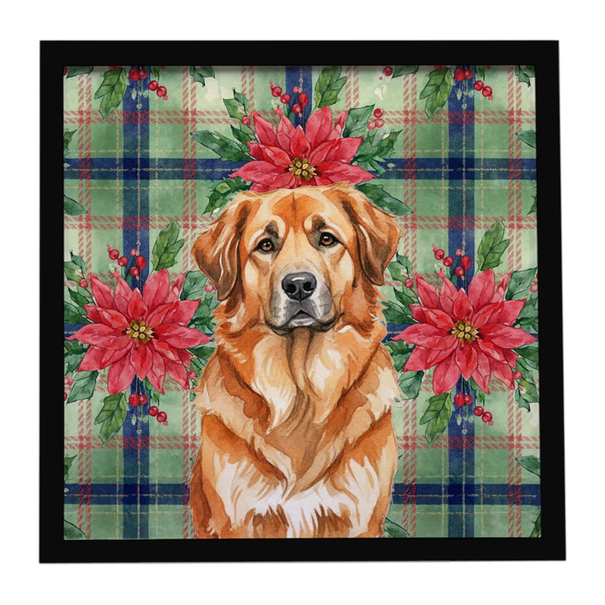 Red Leonberger Christmas PoinsettIas Framed Metal Print Bathroom, Kitchen, Office, Home Decor Wall Art Ready to Hang, Square, 8X8