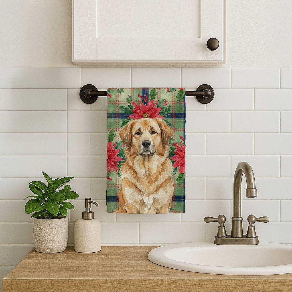 Sandy Leonberger Christmas PoinsettIas Kitchen Towel Velour Plush Front and Cotton Loop Back Machine Washable