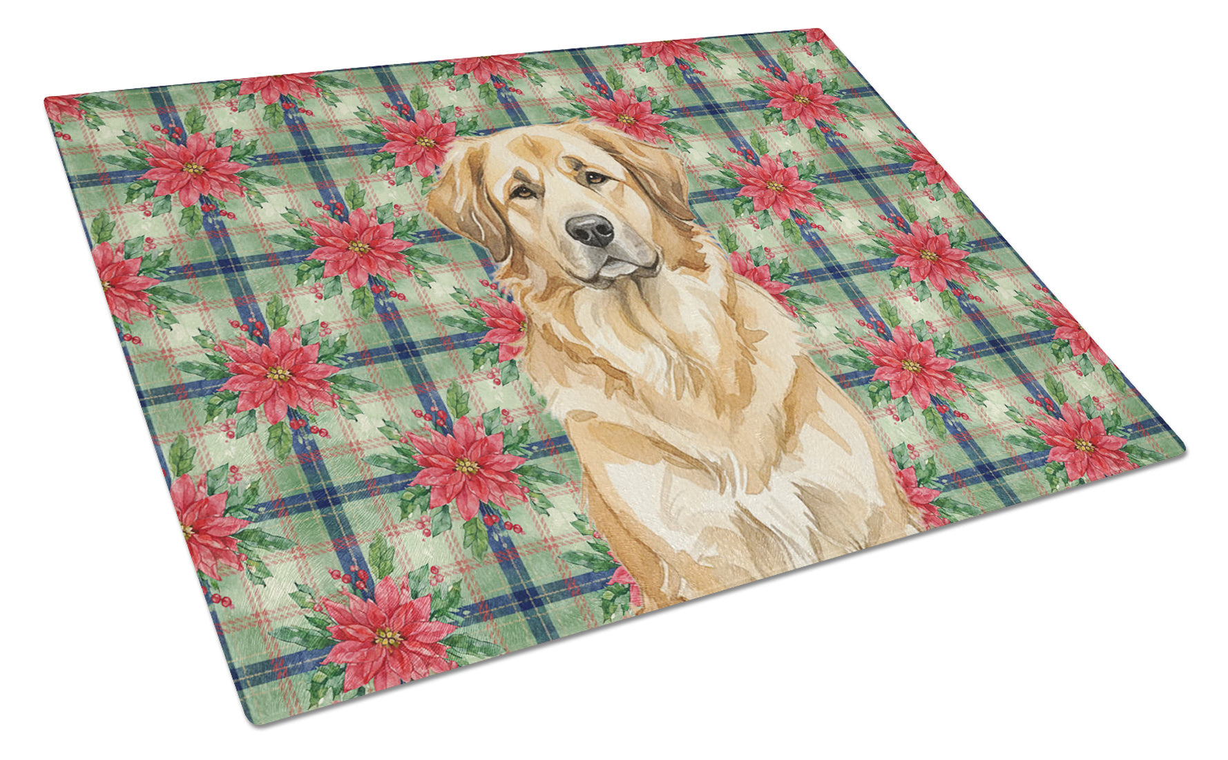 Sandy Leonberger Christmas PoinsettIas Cutting Board Tempered Glass Kitchen Cutting Surface, Heat Resistant Chopping, Non-Slip Feet, Food Prep & Serving