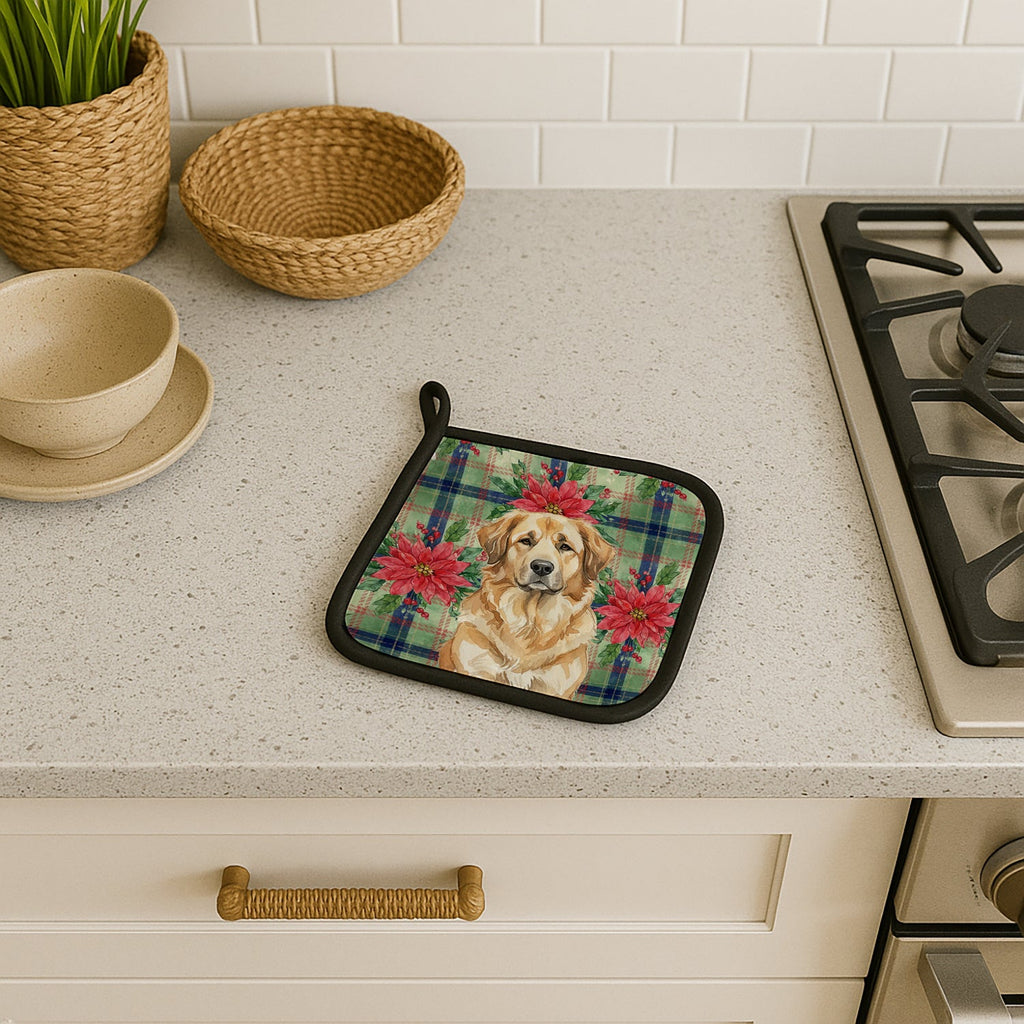 Sandy Leonberger Christmas PoinsettIas Pot Holder Set of 2 Heat Resistant Quilted Hot Pads 7.5 x 7.5 Inch, Insulated Kitchen Trivets for Cooking & Baking