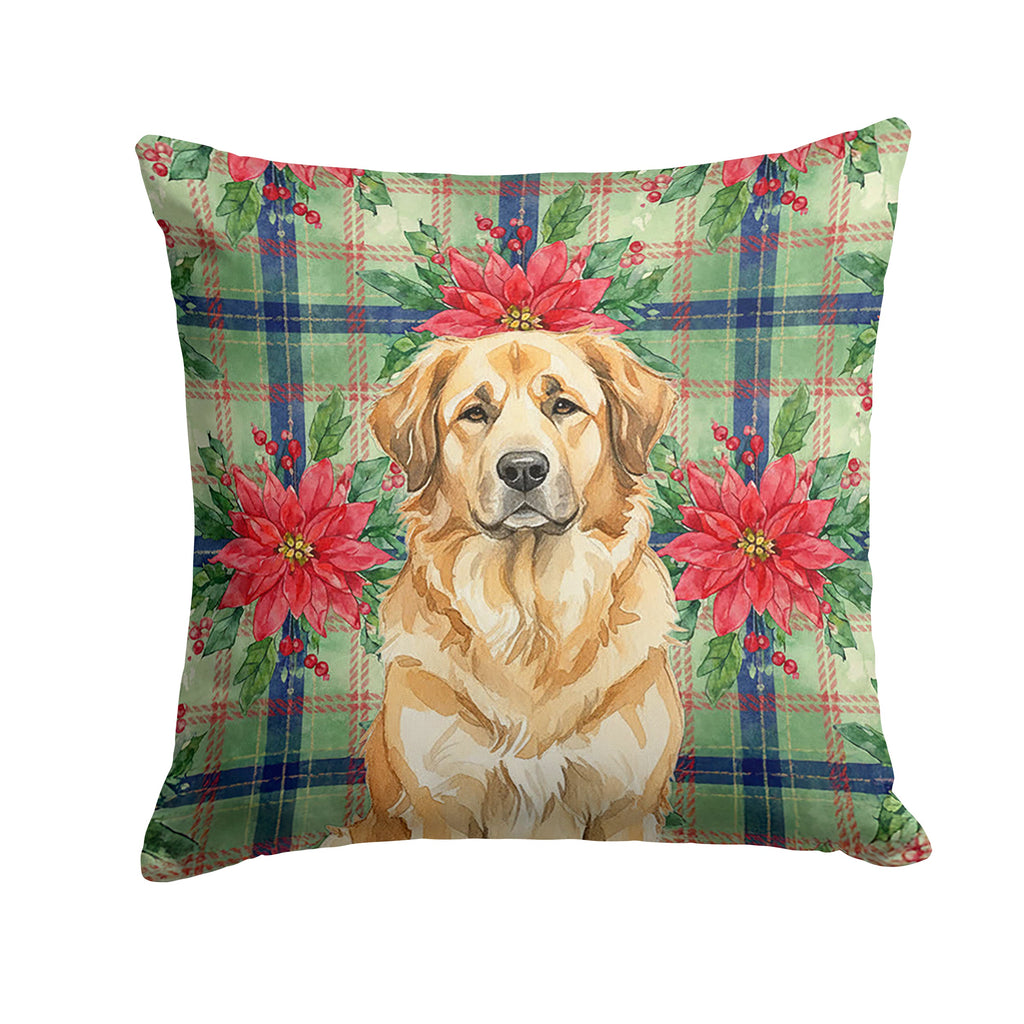 Sandy Leonberger Christmas PoinsettIas Decorative Throw Pillow 18x18 Indoor Outdoor Accent Cushion, Fabric Cover with Insert for Sofa, Bed, Porch & Living Room