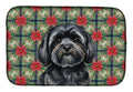 Black Lhasa Apso Christmas PoinsettIas Dish Drying Mat Absorbent Dish Drying Mat Pad for Kitchen Counter Dish Drainer Mat for Countertop, 14 x 21", Multicolor