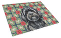 Black Lhasa Apso Christmas PoinsettIas Cutting Board Tempered Glass Kitchen Cutting Surface, Heat Resistant Chopping, Non-Slip Feet, Food Prep & Serving
