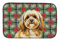 Gold Lhasa Apso Christmas PoinsettIas Dish Drying Mat Absorbent Dish Drying Mat Pad for Kitchen Counter Dish Drainer Mat for Countertop, 14 x 21", Multicolor