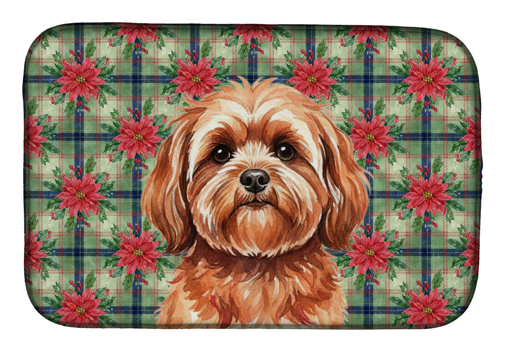 Red Lhasa Apso Christmas PoinsettIas Dish Drying Mat Absorbent Dish Drying Mat Pad for Kitchen Counter Dish Drainer Mat for Countertop, 14 x 21", Multicolor