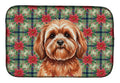 Red Lhasa Apso Christmas PoinsettIas Dish Drying Mat Absorbent Dish Drying Mat Pad for Kitchen Counter Dish Drainer Mat for Countertop, 14 x 21", Multicolor