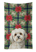 White Lhasa Apso Christmas PoinsettIas Kitchen Towel Velour Plush Front and Cotton Loop Back Machine Washable