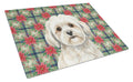 White Lhasa Apso Christmas PoinsettIas Cutting Board Tempered Glass Kitchen Cutting Surface, Heat Resistant Chopping, Non-Slip Feet, Food Prep & Serving