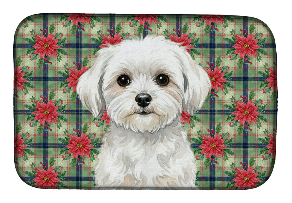 Maltese Christmas PoinsettIas Dish Drying Mat Absorbent Dish Drying Mat Pad for Kitchen Counter Dish Drainer Mat for Countertop, 14 x 21", Multicolor