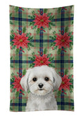 Maltese Christmas PoinsettIas Kitchen Towel Velour Plush Front and Cotton Loop Back Machine Washable
