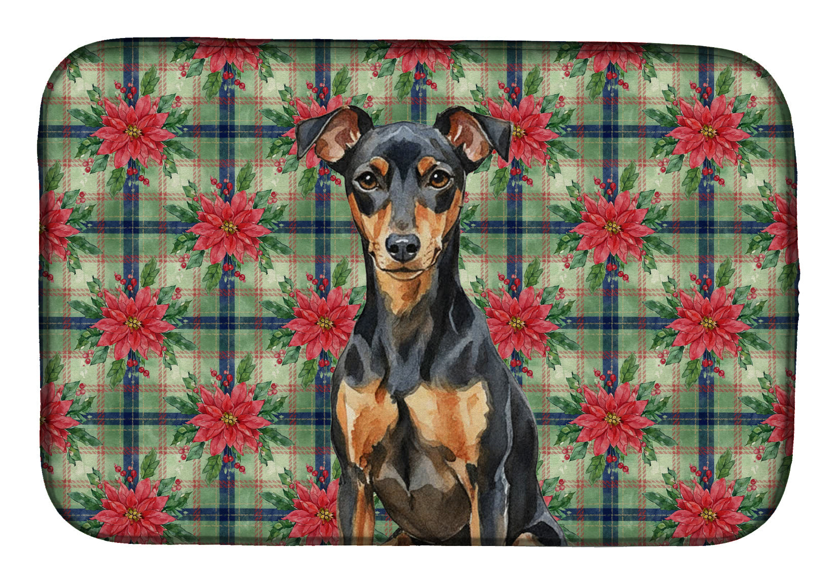 Manchester Terrier Christmas PoinsettIas Dish Drying Mat Absorbent Dish Drying Mat Pad for Kitchen Counter Dish Drainer Mat for Countertop, 14 x 21", Multicolor