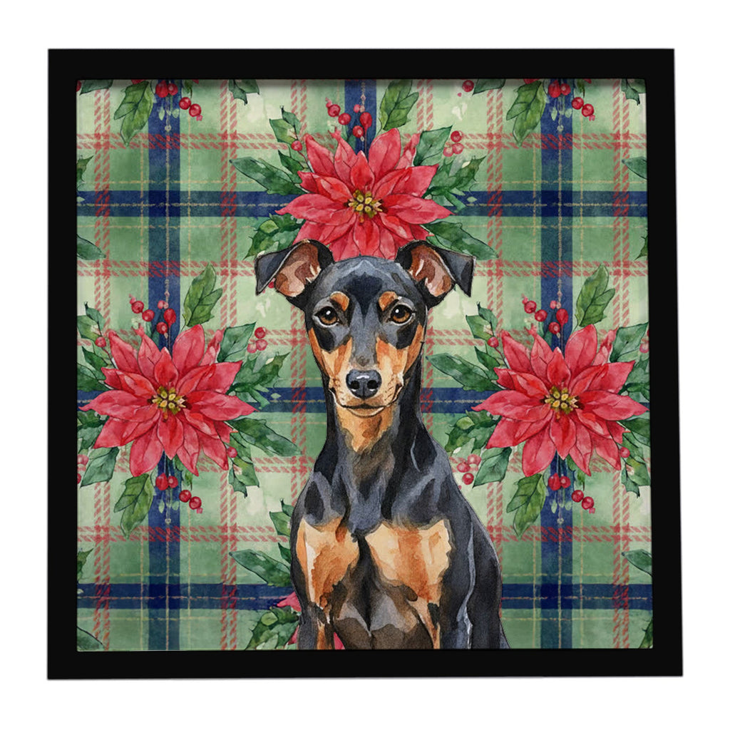 Manchester Terrier Christmas PoinsettIas Framed Metal Print Bathroom, Kitchen, Office, Home Decor Wall Art Ready to Hang, Square, 8X8