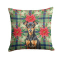Manchester Terrier Christmas PoinsettIas Decorative Throw Pillow 14x14 Indoor Outdoor Accent Cushion, Fabric Cover with Insert for Sofa, Bed, Porch & Living Room