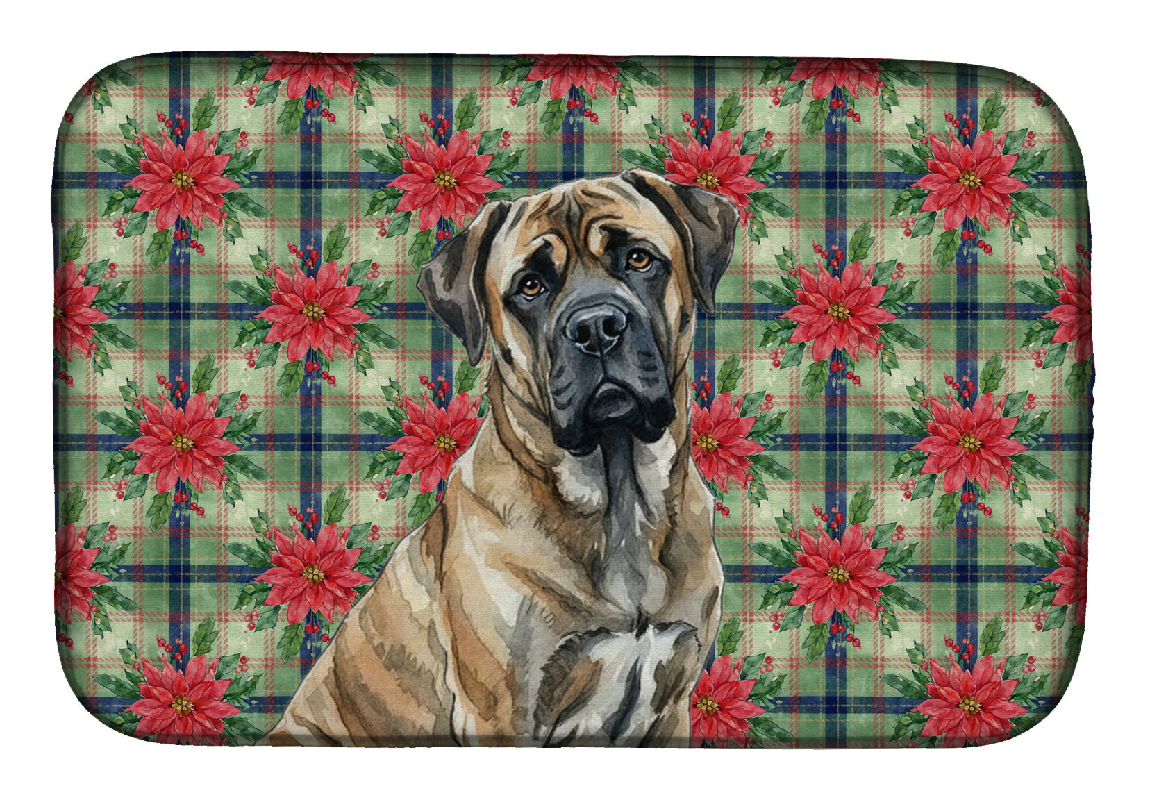 Brindle Mastiff Christmas PoinsettIas Dish Drying Mat Absorbent Dish Drying Mat Pad for Kitchen Counter Dish Drainer Mat for Countertop, 14 x 21", Multicolor
